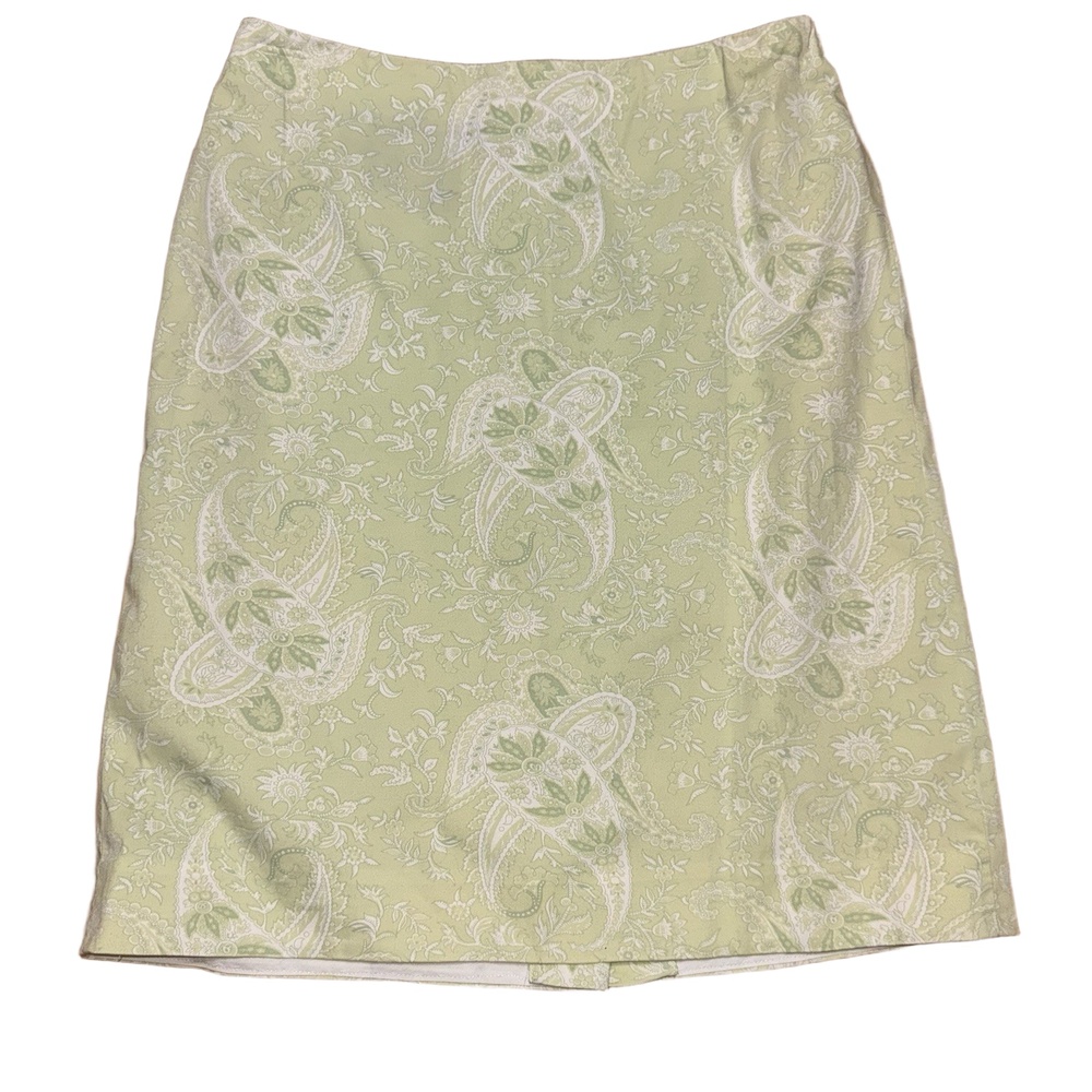 Jones New York Skirt Signature Green Paisley Zipup Stretch Slit Womens Size 6